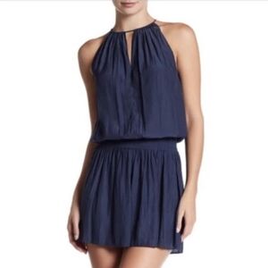Ramy Brook Navy Pleated Shelly Halter Mini Dress